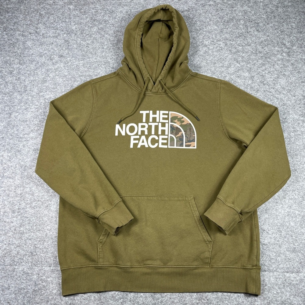 The North Face Hoodie Mens XL Olive Green Camo Half Dome Pullover Sweatshirt
